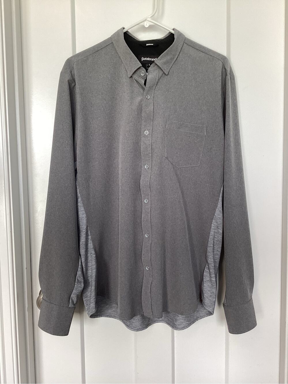 Betabrand Men's Long Sleeve Button Up Shirt Performance Stretch Gray Size Large